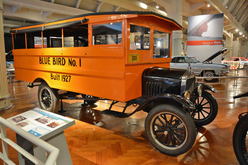 Blue Bird school bus (1927) Roper steam carriage (1865), Ford 999 (1902), Holsman Runabout (1903), Scripps-Booth Rocket (1913), Detroit-Electric Model 47 (1914), Brewster Town Landaulet (1915), Chevrolet Royal Mail (1915), Woods Dual-Power (1916), Chrysler B-70 (1924), Essex Coach (1924), Ford Flivver (1926), Blue Bird school bus (1927), Lincoln Zephyr (1936), Lincoln Bubbletop (1950), Crosley Hotshot (1951), Chrysler 300-B (1956), Cornell-Liberty Safety Car (1957), Ford Mustang I concept (1962), Buick Riviera (1963), Chrysler turbine car (1963), Ford Mustang (1965), Toyota Corona (1966), Ford Mark IV (1967), Mercury Cougar (1968), Lincoln presidential limousine (1972), Chrysler Newport (1973), Dodge Omni (1978), Comuta-Car (1980), Ford Escort (1981), Plymouth Voyager (1984), Ford Taurus (1986), General Motors EV1 (1997), Toyota Prius (1997), Ford Focus Electric (2009)