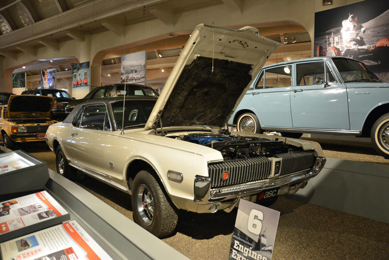 Mercury Cougar (1968) Roper steam carriage (1865), Ford 999 (1902), Holsman Runabout (1903), Scripps-Booth Rocket (1913), Detroit-Electric Model 47 (1914), Brewster Town Landaulet (1915), Chevrolet Royal Mail (1915), Woods Dual-Power (1916), Chrysler B-70 (1924), Essex Coach (1924), Ford Flivver (1926), Blue Bird school bus (1927), Lincoln Zephyr (1936), Lincoln Bubbletop (1950), Crosley Hotshot (1951), Chrysler 300-B (1956), Cornell-Liberty Safety Car (1957), Ford Mustang I concept (1962), Buick Riviera (1963), Chrysler turbine car (1963), Ford Mustang (1965), Toyota Corona (1966), Ford Mark IV (1967), Mercury Cougar (1968), Lincoln presidential limousine (1972), Chrysler Newport (1973), Dodge Omni (1978), Comuta-Car (1980), Ford Escort (1981), Plymouth Voyager (1984), Ford Taurus (1986), General Motors EV1 (1997), Toyota Prius (1997), Ford Focus Electric (2009)