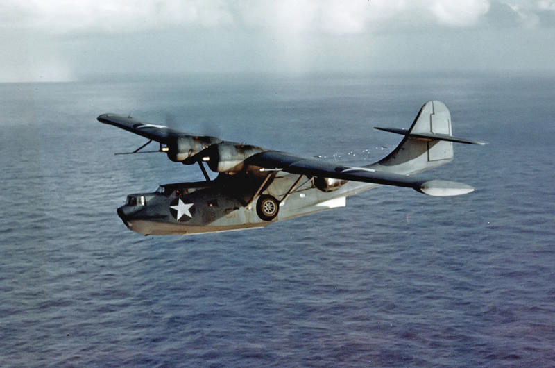 2: Consolidated PBY Catalina 10: Martin PBM Mariner, 9: Lockheed PV-1 Ventura, 8. Curtiss SB2C Helldiver, 7: Consolidated PB4Y-2 Privateer, 6: Grumman F6F Hellcat, 5. Chance Vought F4U Corsair, 4: Grumman TBF Avenger, 3: Grumman F4F Wildcat, 2: Consolidated PBY Catalina, 1: Douglas SBD Dauntless