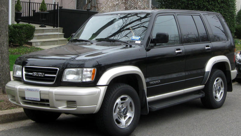 8. Isuzu Trooper 1. Jeep Grand Cherokee, 2. Nissan Xterra, 3. Suzuki Samurai, 4. Jeep Wrangler YJ, 5. Subaru Forester, 6. Toyota Tacoma, 7. Toyota 4Runner, 8. Isuzu Trooper, 9. Subaru Crosstrek Wilderness, 10. Jeep Gladiator, 1. Mercedes-Benz G-Wagon, 2. Hummer H1, 3. Rivian R1S, 4. Toyota Land Cruiser, 5. Dodge Durango SRT Hellcat, 6. Jeep Grand Wagoneer, 7. Land Rover Range Rover Sport, 8. Nissan Titan Pro-4X, 9. BMW X5, 10. Porsche Cayenne