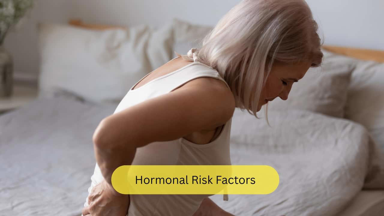 Hormonal Risk Factors Multiple factors and causes can lead to the development of low bone density. Osteoporosis is quite common in post-menopausal women and in the elderly population. Hormonal imbalance due to conditions like type 1 diabetes mellitus, deranged levels of thyroid hormones, pituitary (master gland) tumours or increased cortisol, like in Cushing’s syndrome. (Image: Canva)