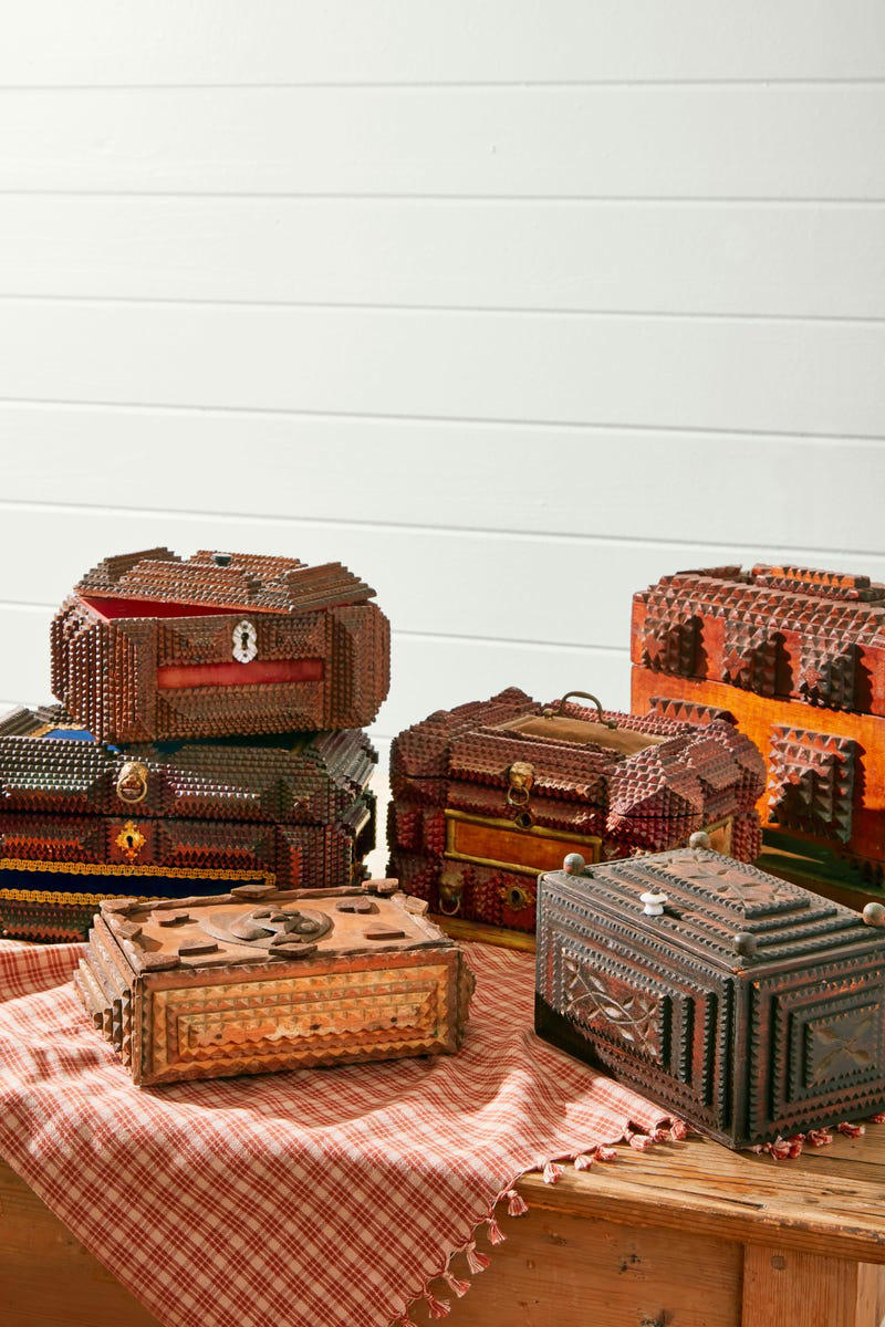 HUDSON’S BAY BLANKETS, BROWN &amp; WHITE TRANSFERWARE, MARY MAXIM SWEATERS, COPPER MOLDS, TRAMP ART BOXES