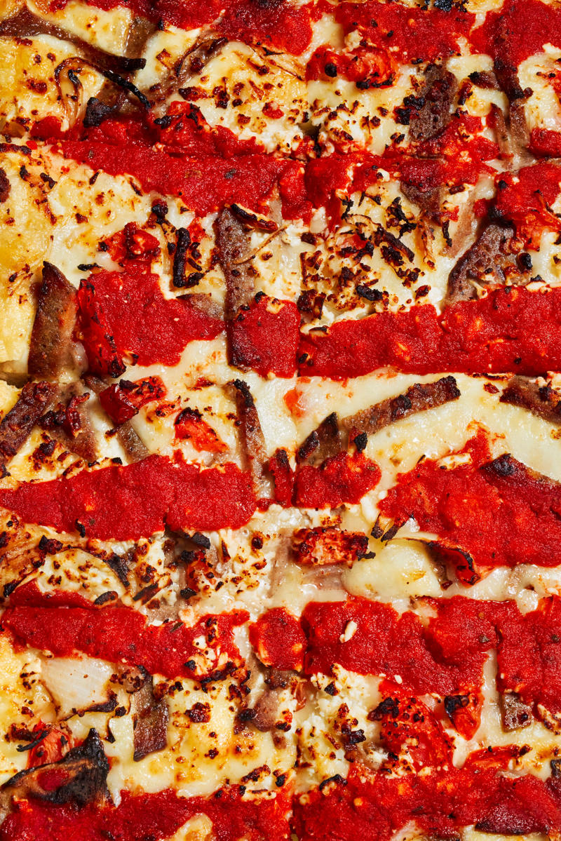 The Anatomy of a Detroit-Style Pizza, Cloverleaf Bar & Restaurant, Grandma Bob’s, Loui’s Pizza, Niki’s Pizza, Michigan & Trumbull Pizza, Sicily’s Pizzeria & Subs, Village Pizza