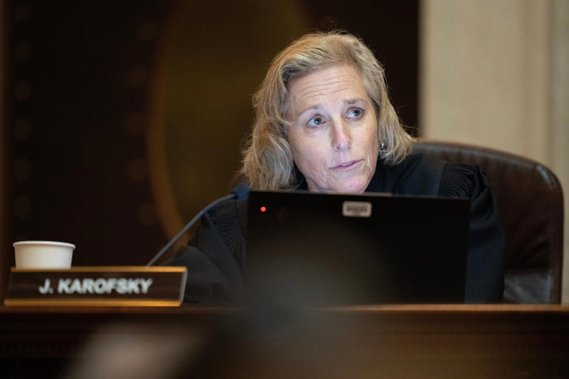 Justice Jill J. Karofsky during oral arguments Courtroom and gavel, Wisconsin Supreme Court Justices at debate event, Reproductive rights rally at Capitol in Madison, Justice Jill J. Karofsky during oral arguments, Congressmen Gallagher and Pocan discuss bipartisanship, Security outside the Wisconsin Supreme Court, Susan Crawford speaks at election night watch party, Sam Hirsch comments at Supreme Court hearing