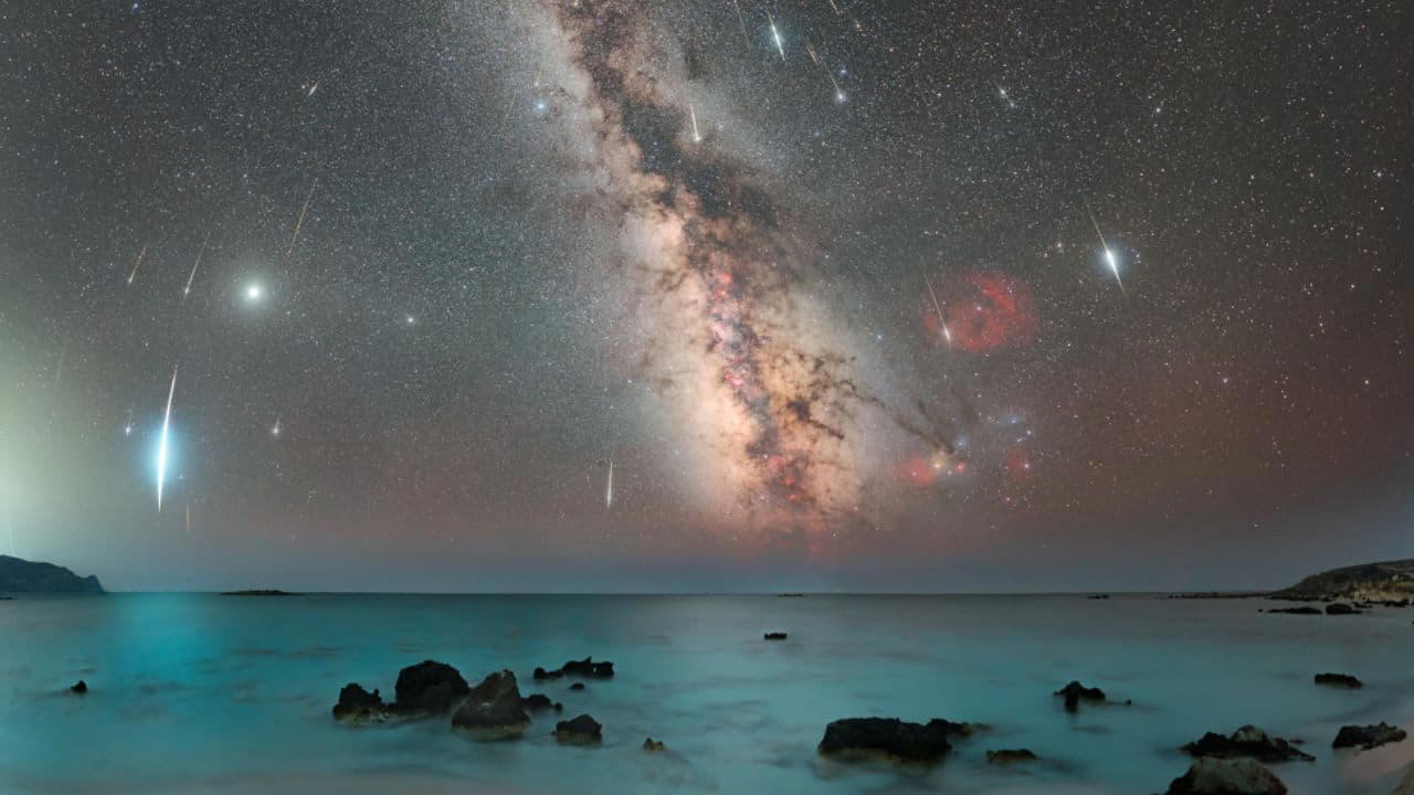 Twelve Years of Kappa Cygnids: This composite captures Kappa Cygnid meteors over 12 years, aligned above Crete’s Elafonisi Beach, showcasing their rare peak in August 2021 amid the Milky Way. (Image: NASA)