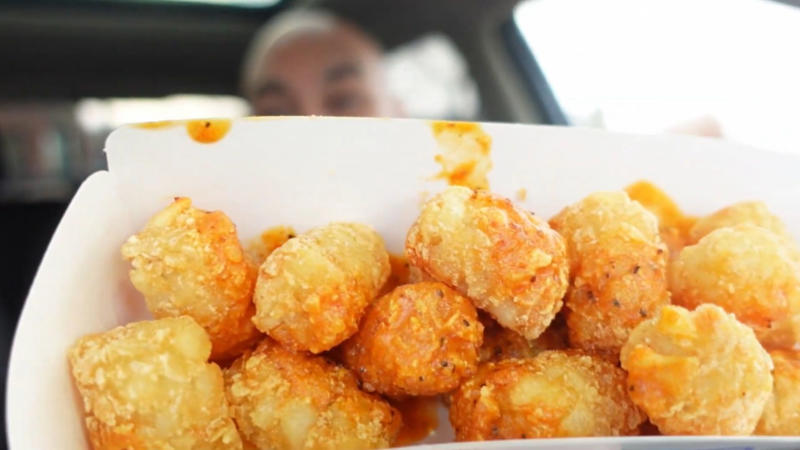 4. Tater Tots (Large) 1. Sonic Bacon Cheeseburger, 2. Footlong Quarter Pound Coney, 3. SuperSONIC Breakfast Burrito, 4. Tater Tots (Large), 5. Jumbo Popcorn Chicken, 6. Chicken Strip Sandwich, 7. Banana Split, 8. Onion Rings (Large), 9. Fritos Chili Cheese Wrap, 10. Sonic Slushes (Large), 1. Sonic Mozzarella Sticks, 2. Sonic Chili Cheese Coney, 3. Sonic Cheeseburger (Regular), 4. Sonic Limeade, 5. Sonic Chicken Slinger, 6. Sonic Breakfast Toast Sandwich, 7. Classic French Fries, 8. Sonic All-American Dog, 9. Sonic Strawberry Shake, 10. Sonic Blast (Mini)