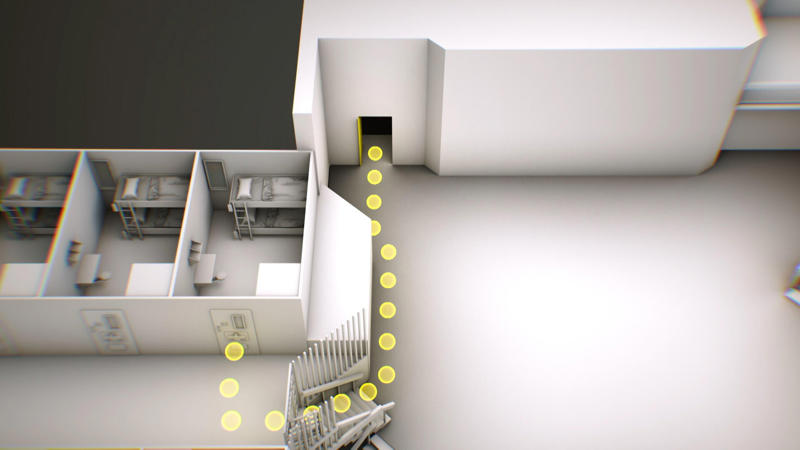 The Epstein jail video, Experts question investigators' interpretation of orange shape moving up the stairs., The "missing minute." , At 12:05:48 a.m., an unidentified individual passes through the SHU., Were there other cameras recording?