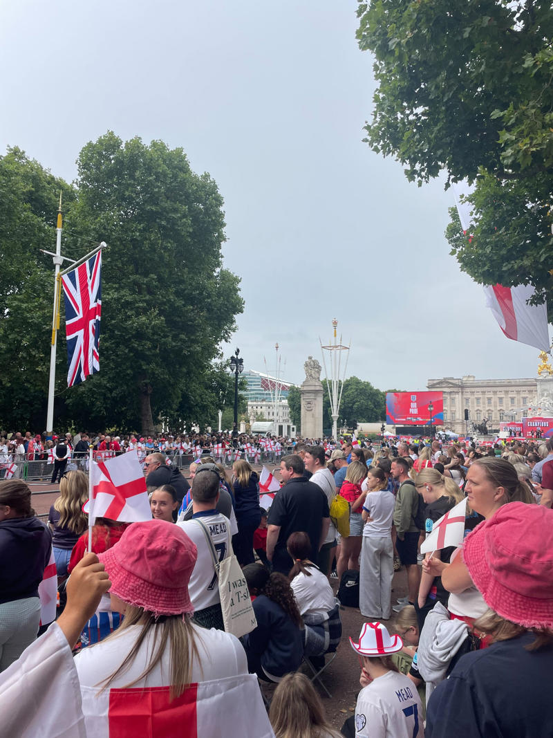 England trophy parade live, Lionesses say 65,000 people attend victory parade celebrations, Princess Beatrice and children join crowds for Lionesses’ football victory parade, England's celebrations go bigger and better, How did the Lionesses celebrate on Monday?, In pictures: Tens of thousands line The Mall, Lionesses leave the stage, In pictures: Lionesses celebrate historic win, Princess Beatrice and family pictured in the crowds, Sweet Caroline blasts along The Mall, England lifts Euros trophy, Chloe Kelly jokes 'What pressure?' as she thanks the crowds, Pictured: Lionesses reach Buckingham Palace, Sarina Wiegman surprised onstage by Burna Boy, Emotional Leah Williamson 'holding back tears' as she thanks crowds, In pictures: Lionesses greet jubilant crowds in victory parade, 'Sweet Caroline' blasts to the crowds, Victory parade reaches Buckingham Palace, 'I've never seen anything like it'; Alessia Russo celebrates along The Mall, In pictures: Fans cheer for the Lionesses, Captain Leah Williamson seen lifting trophy to cheers of the crowd, First pics of the Lionesses celebrating alongside thousands of England fans, The Lionesses arrive to kick off procession, Live: Watch Lionesses victory parade in central London, Supporters travel from across the UK to cheer on Lionesses, Minutes to go, Thousands of fans make their way to The Mall, Fans out in force, Live: Lionesses victory parade aerial footage as thousands celebrate England Euro 2025 victory, 'The standard of football is second to none', Fans 'very proud' of Lionesses, The truth behind Chloe Kelly’s unwavering confidence, 'Hopefully this will encourage more people to support women's football', England flags flying, One hour to go, The Mall is filling up, A look back at 2022, 'I was jumping in the air on Sunday', 'This team shows what it's like to be English', 'Amazing to see the progress from the last Euros', How can I watch the Lionesses victory parade?, A look back at 2022, Today's parade route, Weather no match for England fans, Preparations underway, Excitement building in London, Lionesses use 'their voice for change', London ready for England parade after Euro 2025 glory, Why Sarina Wiegman is the best manager in the world, The sweary gift Sarina Wiegman used to inspire Lionesses before Euro 2025 final, Keir Starmer calls to congratulate Lionesses, Wiegman hopes win will 'push women's game even more', Lionesses attend Downing Street reception to celebrate success, What has the goverment said about the parade?, What has the FA said about the trophy parade?, How to watch the ceremony on TV or online, Attending the homecoming parade, England trophy parade: Route, map and schedule for Euro 2025 victory celebrations, England trophy parade: Route, map and schedule for Euro 2025 victory celebrations