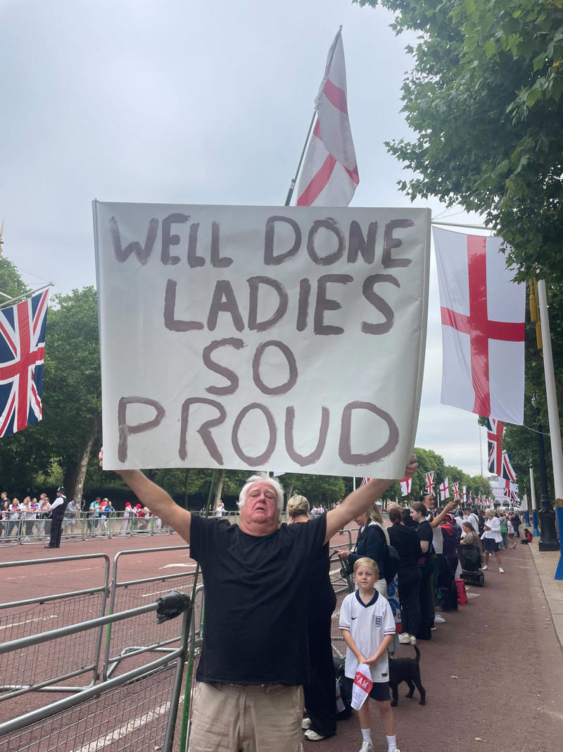 England trophy parade live, Lionesses say 65,000 people attend victory parade celebrations, Princess Beatrice and children join crowds for Lionesses’ football victory parade, England's celebrations go bigger and better, How did the Lionesses celebrate on Monday?, In pictures: Tens of thousands line The Mall, Lionesses leave the stage, In pictures: Lionesses celebrate historic win, Princess Beatrice and family pictured in the crowds, Sweet Caroline blasts along The Mall, England lifts Euros trophy, Chloe Kelly jokes 'What pressure?' as she thanks the crowds, Pictured: Lionesses reach Buckingham Palace, Sarina Wiegman surprised onstage by Burna Boy, Emotional Leah Williamson 'holding back tears' as she thanks crowds, In pictures: Lionesses greet jubilant crowds in victory parade, 'Sweet Caroline' blasts to the crowds, Victory parade reaches Buckingham Palace, 'I've never seen anything like it'; Alessia Russo celebrates along The Mall, In pictures: Fans cheer for the Lionesses, Captain Leah Williamson seen lifting trophy to cheers of the crowd, First pics of the Lionesses celebrating alongside thousands of England fans, The Lionesses arrive to kick off procession, Live: Watch Lionesses victory parade in central London, Supporters travel from across the UK to cheer on Lionesses, Minutes to go, Thousands of fans make their way to The Mall, Fans out in force, Live: Lionesses victory parade aerial footage as thousands celebrate England Euro 2025 victory, 'The standard of football is second to none', Fans 'very proud' of Lionesses, The truth behind Chloe Kelly’s unwavering confidence, 'Hopefully this will encourage more people to support women's football', England flags flying, One hour to go, The Mall is filling up, A look back at 2022, 'I was jumping in the air on Sunday', 'This team shows what it's like to be English', 'Amazing to see the progress from the last Euros', How can I watch the Lionesses victory parade?, A look back at 2022, Today's parade route, Weather no match for England fans, Preparations underway, Excitement building in London, Lionesses use 'their voice for change', London ready for England parade after Euro 2025 glory, Why Sarina Wiegman is the best manager in the world, The sweary gift Sarina Wiegman used to inspire Lionesses before Euro 2025 final, Keir Starmer calls to congratulate Lionesses, Wiegman hopes win will 'push women's game even more', Lionesses attend Downing Street reception to celebrate success, What has the goverment said about the parade?, What has the FA said about the trophy parade?, How to watch the ceremony on TV or online, Attending the homecoming parade, England trophy parade: Route, map and schedule for Euro 2025 victory celebrations, England trophy parade: Route, map and schedule for Euro 2025 victory celebrations