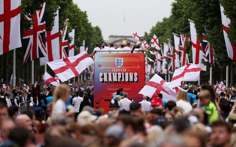 01:58 PM BST, The moment the fans waited to see, 01:22 PM BST, ‘The women actually bring it home’, 01:20 PM BST, As with football matches, 01:18 PM BST, 01:15 PM BST, They’re still on stage, 01:03 PM BST, The players want more chooons, 12:58 PM BST, Now it’s time for THAT song, 12:54 PM BST, Before Heather Small sings..., 12:48 PM BST, Chloe Kelly speaks - ‘This is so f-----g special’, 12:43 PM BST, Sarina Wiegman is dancing, 12:39 PM BST, 12:33 PM BST, The bus that says it all, 12:30 PM BST, The parade is over now it’s time for the speeches, 12:26 PM BST, Scenes of joy, 12:19 PM BST, Alessia Russo speaks to the BBC - ‘I am on cloud nine’, 12:17 PM BST, The brass band and drummers, 12:11 PM BST, Here they are!, 12:09 PM BST, The bus is about to get going, 11:46 AM BST, Atmosphere building up, 11:43 AM BST, Lionesses are ready, 11:38 AM BST, Fans packing The Mall, 11:27 AM BST, Siblings fly in from Austria for the parade, 11:10 AM BST, ‘Premier League is too expensive – women’s football is taking off’, 11:02 AM BST, Will we be seeing more of this today?, 10:56 AM BST, A reminder of who they FaceTimed last night, 10:49 AM BST, ‘These women are absolute legends’, 10:40 AM BST, One player will not be able join in the celebrations, 10:19 AM BST, Excitement in the air, 10:12 AM BST, 50,000 fans expected, 10:03 AM BST, Fans getting their spots on the Mall, 09:37 AM BST, How much will it cost?, 09:31 AM BST, Can I watch it on TV?, 09:29 AM BST, What is the route?, 09:24 AM BST, What time does it start?, 09:22 AM BST, Fans to pay tribute to victorious Lionesses