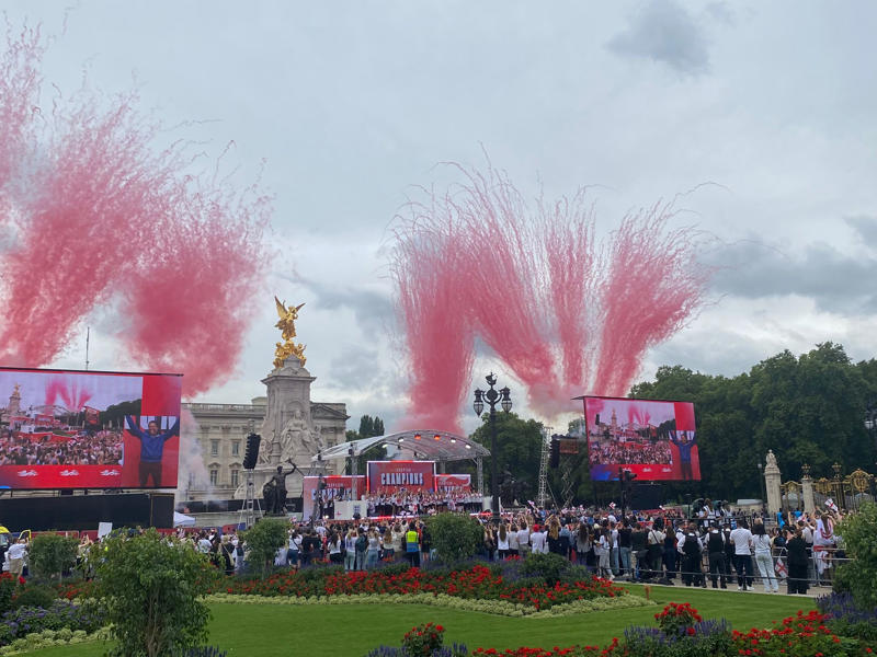 England trophy parade live, Lionesses say 65,000 people attend victory parade celebrations, Princess Beatrice and children join crowds for Lionesses’ football victory parade, England's celebrations go bigger and better, How did the Lionesses celebrate on Monday?, In pictures: Tens of thousands line The Mall, Lionesses leave the stage, In pictures: Lionesses celebrate historic win, Princess Beatrice and family pictured in the crowds, Sweet Caroline blasts along The Mall, England lifts Euros trophy, Chloe Kelly jokes 'What pressure?' as she thanks the crowds, Pictured: Lionesses reach Buckingham Palace, Sarina Wiegman surprised onstage by Burna Boy, Emotional Leah Williamson 'holding back tears' as she thanks crowds, In pictures: Lionesses greet jubilant crowds in victory parade, 'Sweet Caroline' blasts to the crowds, Victory parade reaches Buckingham Palace, 'I've never seen anything like it'; Alessia Russo celebrates along The Mall, In pictures: Fans cheer for the Lionesses, Captain Leah Williamson seen lifting trophy to cheers of the crowd, First pics of the Lionesses celebrating alongside thousands of England fans, The Lionesses arrive to kick off procession, Live: Watch Lionesses victory parade in central London, Supporters travel from across the UK to cheer on Lionesses, Minutes to go, Thousands of fans make their way to The Mall, Fans out in force, Live: Lionesses victory parade aerial footage as thousands celebrate England Euro 2025 victory, 'The standard of football is second to none', Fans 'very proud' of Lionesses, The truth behind Chloe Kelly’s unwavering confidence, 'Hopefully this will encourage more people to support women's football', England flags flying, One hour to go, The Mall is filling up, A look back at 2022, 'I was jumping in the air on Sunday', 'This team shows what it's like to be English', 'Amazing to see the progress from the last Euros', How can I watch the Lionesses victory parade?, A look back at 2022, Today's parade route, Weather no match for England fans, Preparations underway, Excitement building in London, Lionesses use 'their voice for change', London ready for England parade after Euro 2025 glory, Why Sarina Wiegman is the best manager in the world, The sweary gift Sarina Wiegman used to inspire Lionesses before Euro 2025 final, Keir Starmer calls to congratulate Lionesses, Wiegman hopes win will 'push women's game even more', Lionesses attend Downing Street reception to celebrate success, What has the goverment said about the parade?, What has the FA said about the trophy parade?, How to watch the ceremony on TV or online, Attending the homecoming parade, England trophy parade: Route, map and schedule for Euro 2025 victory celebrations, England trophy parade: Route, map and schedule for Euro 2025 victory celebrations