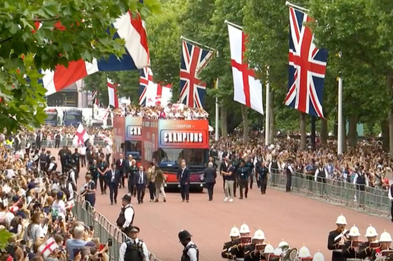 England trophy parade live, Lionesses say 65,000 people attend victory parade celebrations, Princess Beatrice and children join crowds for Lionesses’ football victory parade, England's celebrations go bigger and better, How did the Lionesses celebrate on Monday?, In pictures: Tens of thousands line The Mall, Lionesses leave the stage, In pictures: Lionesses celebrate historic win, Princess Beatrice and family pictured in the crowds, Sweet Caroline blasts along The Mall, England lifts Euros trophy, Chloe Kelly jokes 'What pressure?' as she thanks the crowds, Pictured: Lionesses reach Buckingham Palace, Sarina Wiegman surprised onstage by Burna Boy, Emotional Leah Williamson 'holding back tears' as she thanks crowds, In pictures: Lionesses greet jubilant crowds in victory parade, 'Sweet Caroline' blasts to the crowds, Victory parade reaches Buckingham Palace, 'I've never seen anything like it'; Alessia Russo celebrates along The Mall, In pictures: Fans cheer for the Lionesses, Captain Leah Williamson seen lifting trophy to cheers of the crowd, First pics of the Lionesses celebrating alongside thousands of England fans, The Lionesses arrive to kick off procession, Live: Watch Lionesses victory parade in central London, Supporters travel from across the UK to cheer on Lionesses, Minutes to go, Thousands of fans make their way to The Mall, Fans out in force, Live: Lionesses victory parade aerial footage as thousands celebrate England Euro 2025 victory, 'The standard of football is second to none', Fans 'very proud' of Lionesses, The truth behind Chloe Kelly’s unwavering confidence, 'Hopefully this will encourage more people to support women's football', England flags flying, One hour to go, The Mall is filling up, A look back at 2022, 'I was jumping in the air on Sunday', 'This team shows what it's like to be English', 'Amazing to see the progress from the last Euros', How can I watch the Lionesses victory parade?, A look back at 2022, Today's parade route, Weather no match for England fans, Preparations underway, Excitement building in London, Lionesses use 'their voice for change', London ready for England parade after Euro 2025 glory, Why Sarina Wiegman is the best manager in the world, The sweary gift Sarina Wiegman used to inspire Lionesses before Euro 2025 final, Keir Starmer calls to congratulate Lionesses, Wiegman hopes win will 'push women's game even more', Lionesses attend Downing Street reception to celebrate success, What has the goverment said about the parade?, What has the FA said about the trophy parade?, How to watch the ceremony on TV or online, Attending the homecoming parade, England trophy parade: Route, map and schedule for Euro 2025 victory celebrations, England trophy parade: Route, map and schedule for Euro 2025 victory celebrations