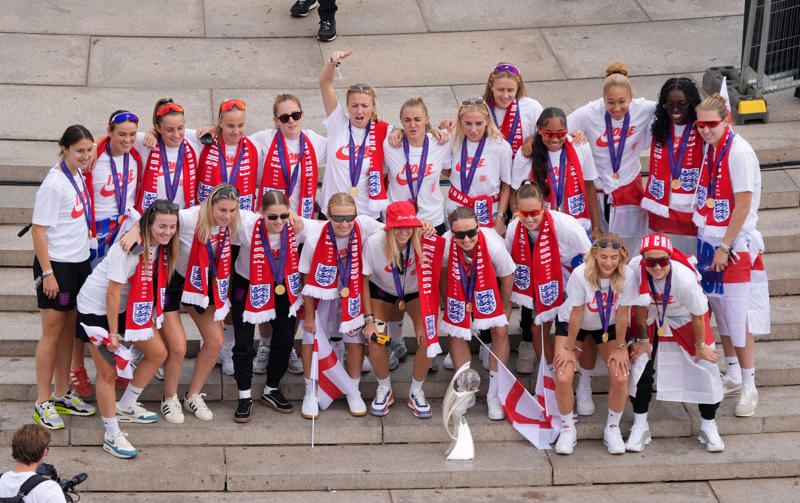 England trophy parade live, Lionesses say 65,000 people attend victory parade celebrations, Princess Beatrice and children join crowds for Lionesses’ football victory parade, England's celebrations go bigger and better, How did the Lionesses celebrate on Monday?, In pictures: Tens of thousands line The Mall, Lionesses leave the stage, In pictures: Lionesses celebrate historic win, Princess Beatrice and family pictured in the crowds, Sweet Caroline blasts along The Mall, England lifts Euros trophy, Chloe Kelly jokes 'What pressure?' as she thanks the crowds, Pictured: Lionesses reach Buckingham Palace, Sarina Wiegman surprised onstage by Burna Boy, Emotional Leah Williamson 'holding back tears' as she thanks crowds, In pictures: Lionesses greet jubilant crowds in victory parade, 'Sweet Caroline' blasts to the crowds, Victory parade reaches Buckingham Palace, 'I've never seen anything like it'; Alessia Russo celebrates along The Mall, In pictures: Fans cheer for the Lionesses, Captain Leah Williamson seen lifting trophy to cheers of the crowd, First pics of the Lionesses celebrating alongside thousands of England fans, The Lionesses arrive to kick off procession, Live: Watch Lionesses victory parade in central London, Supporters travel from across the UK to cheer on Lionesses, Minutes to go, Thousands of fans make their way to The Mall, Fans out in force, Live: Lionesses victory parade aerial footage as thousands celebrate England Euro 2025 victory, 'The standard of football is second to none', Fans 'very proud' of Lionesses, The truth behind Chloe Kelly’s unwavering confidence, 'Hopefully this will encourage more people to support women's football', England flags flying, One hour to go, The Mall is filling up, A look back at 2022, 'I was jumping in the air on Sunday', 'This team shows what it's like to be English', 'Amazing to see the progress from the last Euros', How can I watch the Lionesses victory parade?, A look back at 2022, Today's parade route, Weather no match for England fans, Preparations underway, Excitement building in London, Lionesses use 'their voice for change', London ready for England parade after Euro 2025 glory, Why Sarina Wiegman is the best manager in the world, The sweary gift Sarina Wiegman used to inspire Lionesses before Euro 2025 final, Keir Starmer calls to congratulate Lionesses, Wiegman hopes win will 'push women's game even more', Lionesses attend Downing Street reception to celebrate success, What has the goverment said about the parade?, What has the FA said about the trophy parade?, How to watch the ceremony on TV or online, Attending the homecoming parade, England trophy parade: Route, map and schedule for Euro 2025 victory celebrations, England trophy parade: Route, map and schedule for Euro 2025 victory celebrations