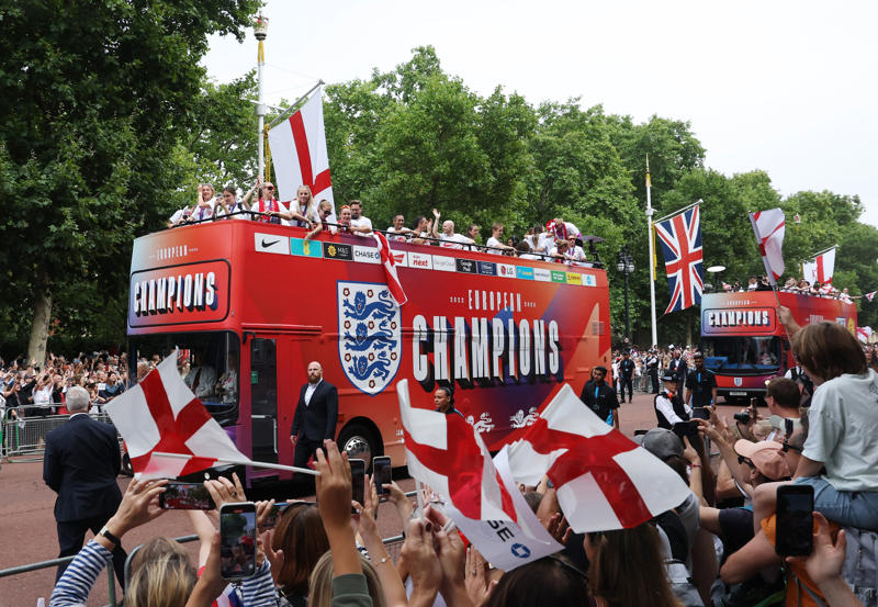 England trophy parade live, Lionesses say 65,000 people attend victory parade celebrations, Princess Beatrice and children join crowds for Lionesses’ football victory parade, England's celebrations go bigger and better, How did the Lionesses celebrate on Monday?, In pictures: Tens of thousands line The Mall, Lionesses leave the stage, In pictures: Lionesses celebrate historic win, Princess Beatrice and family pictured in the crowds, Sweet Caroline blasts along The Mall, England lifts Euros trophy, Chloe Kelly jokes 'What pressure?' as she thanks the crowds, Pictured: Lionesses reach Buckingham Palace, Sarina Wiegman surprised onstage by Burna Boy, Emotional Leah Williamson 'holding back tears' as she thanks crowds, In pictures: Lionesses greet jubilant crowds in victory parade, 'Sweet Caroline' blasts to the crowds, Victory parade reaches Buckingham Palace, 'I've never seen anything like it'; Alessia Russo celebrates along The Mall, In pictures: Fans cheer for the Lionesses, Captain Leah Williamson seen lifting trophy to cheers of the crowd, First pics of the Lionesses celebrating alongside thousands of England fans, The Lionesses arrive to kick off procession, Live: Watch Lionesses victory parade in central London, Supporters travel from across the UK to cheer on Lionesses, Minutes to go, Thousands of fans make their way to The Mall, Fans out in force, Live: Lionesses victory parade aerial footage as thousands celebrate England Euro 2025 victory, 'The standard of football is second to none', Fans 'very proud' of Lionesses, The truth behind Chloe Kelly’s unwavering confidence, 'Hopefully this will encourage more people to support women's football', England flags flying, One hour to go, The Mall is filling up, A look back at 2022, 'I was jumping in the air on Sunday', 'This team shows what it's like to be English', 'Amazing to see the progress from the last Euros', How can I watch the Lionesses victory parade?, A look back at 2022, Today's parade route, Weather no match for England fans, Preparations underway, Excitement building in London, Lionesses use 'their voice for change', London ready for England parade after Euro 2025 glory, Why Sarina Wiegman is the best manager in the world, The sweary gift Sarina Wiegman used to inspire Lionesses before Euro 2025 final, Keir Starmer calls to congratulate Lionesses, Wiegman hopes win will 'push women's game even more', Lionesses attend Downing Street reception to celebrate success, What has the goverment said about the parade?, What has the FA said about the trophy parade?, How to watch the ceremony on TV or online, Attending the homecoming parade, England trophy parade: Route, map and schedule for Euro 2025 victory celebrations, England trophy parade: Route, map and schedule for Euro 2025 victory celebrations