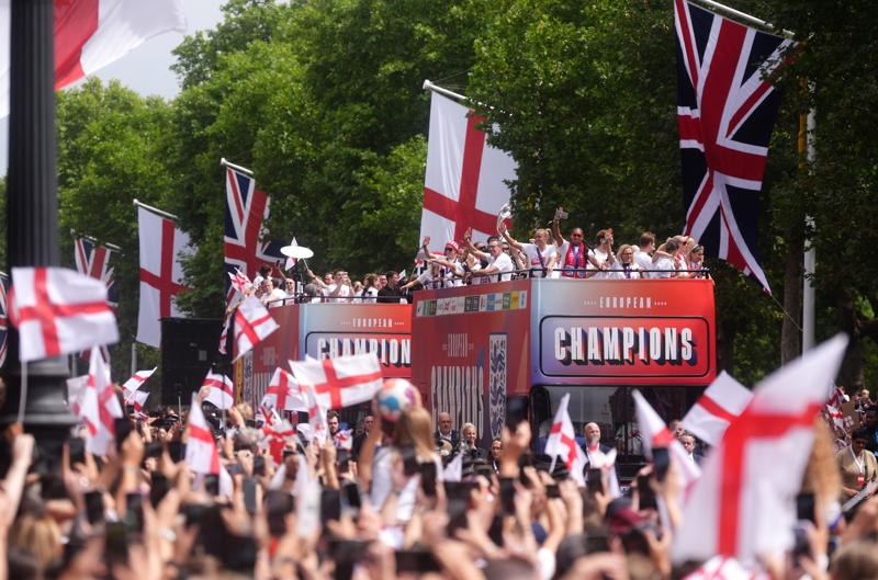 England trophy parade live, Lionesses say 65,000 people attend victory parade celebrations, Princess Beatrice and children join crowds for Lionesses’ football victory parade, England's celebrations go bigger and better, How did the Lionesses celebrate on Monday?, In pictures: Tens of thousands line The Mall, Lionesses leave the stage, In pictures: Lionesses celebrate historic win, Princess Beatrice and family pictured in the crowds, Sweet Caroline blasts along The Mall, England lifts Euros trophy, Chloe Kelly jokes 'What pressure?' as she thanks the crowds, Pictured: Lionesses reach Buckingham Palace, Sarina Wiegman surprised onstage by Burna Boy, Emotional Leah Williamson 'holding back tears' as she thanks crowds, In pictures: Lionesses greet jubilant crowds in victory parade, 'Sweet Caroline' blasts to the crowds, Victory parade reaches Buckingham Palace, 'I've never seen anything like it'; Alessia Russo celebrates along The Mall, In pictures: Fans cheer for the Lionesses, Captain Leah Williamson seen lifting trophy to cheers of the crowd, First pics of the Lionesses celebrating alongside thousands of England fans, The Lionesses arrive to kick off procession, Live: Watch Lionesses victory parade in central London, Supporters travel from across the UK to cheer on Lionesses, Minutes to go, Thousands of fans make their way to The Mall, Fans out in force, Live: Lionesses victory parade aerial footage as thousands celebrate England Euro 2025 victory, 'The standard of football is second to none', Fans 'very proud' of Lionesses, The truth behind Chloe Kelly’s unwavering confidence, 'Hopefully this will encourage more people to support women's football', England flags flying, One hour to go, The Mall is filling up, A look back at 2022, 'I was jumping in the air on Sunday', 'This team shows what it's like to be English', 'Amazing to see the progress from the last Euros', How can I watch the Lionesses victory parade?, A look back at 2022, Today's parade route, Weather no match for England fans, Preparations underway, Excitement building in London, Lionesses use 'their voice for change', London ready for England parade after Euro 2025 glory, Why Sarina Wiegman is the best manager in the world, The sweary gift Sarina Wiegman used to inspire Lionesses before Euro 2025 final, Keir Starmer calls to congratulate Lionesses, Wiegman hopes win will 'push women's game even more', Lionesses attend Downing Street reception to celebrate success, What has the goverment said about the parade?, What has the FA said about the trophy parade?, How to watch the ceremony on TV or online, Attending the homecoming parade, England trophy parade: Route, map and schedule for Euro 2025 victory celebrations, England trophy parade: Route, map and schedule for Euro 2025 victory celebrations