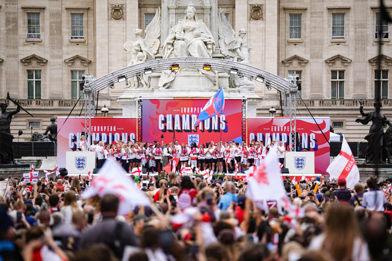 England trophy parade live, Lionesses say 65,000 people attend victory parade celebrations, Princess Beatrice and children join crowds for Lionesses’ football victory parade, England's celebrations go bigger and better, How did the Lionesses celebrate on Monday?, In pictures: Tens of thousands line The Mall, Lionesses leave the stage, In pictures: Lionesses celebrate historic win, Princess Beatrice and family pictured in the crowds, Sweet Caroline blasts along The Mall, England lifts Euros trophy, Chloe Kelly jokes 'What pressure?' as she thanks the crowds, Pictured: Lionesses reach Buckingham Palace, Sarina Wiegman surprised onstage by Burna Boy, Emotional Leah Williamson 'holding back tears' as she thanks crowds, In pictures: Lionesses greet jubilant crowds in victory parade, 'Sweet Caroline' blasts to the crowds, Victory parade reaches Buckingham Palace, 'I've never seen anything like it'; Alessia Russo celebrates along The Mall, In pictures: Fans cheer for the Lionesses, Captain Leah Williamson seen lifting trophy to cheers of the crowd, First pics of the Lionesses celebrating alongside thousands of England fans, The Lionesses arrive to kick off procession, Live: Watch Lionesses victory parade in central London, Supporters travel from across the UK to cheer on Lionesses, Minutes to go, Thousands of fans make their way to The Mall, Fans out in force, Live: Lionesses victory parade aerial footage as thousands celebrate England Euro 2025 victory, 'The standard of football is second to none', Fans 'very proud' of Lionesses, The truth behind Chloe Kelly’s unwavering confidence, 'Hopefully this will encourage more people to support women's football', England flags flying, One hour to go, The Mall is filling up, A look back at 2022, 'I was jumping in the air on Sunday', 'This team shows what it's like to be English', 'Amazing to see the progress from the last Euros', How can I watch the Lionesses victory parade?, A look back at 2022, Today's parade route, Weather no match for England fans, Preparations underway, Excitement building in London, Lionesses use 'their voice for change', London ready for England parade after Euro 2025 glory, Why Sarina Wiegman is the best manager in the world, The sweary gift Sarina Wiegman used to inspire Lionesses before Euro 2025 final, Keir Starmer calls to congratulate Lionesses, Wiegman hopes win will 'push women's game even more', Lionesses attend Downing Street reception to celebrate success, What has the goverment said about the parade?, What has the FA said about the trophy parade?, How to watch the ceremony on TV or online, Attending the homecoming parade, England trophy parade: Route, map and schedule for Euro 2025 victory celebrations, England trophy parade: Route, map and schedule for Euro 2025 victory celebrations
