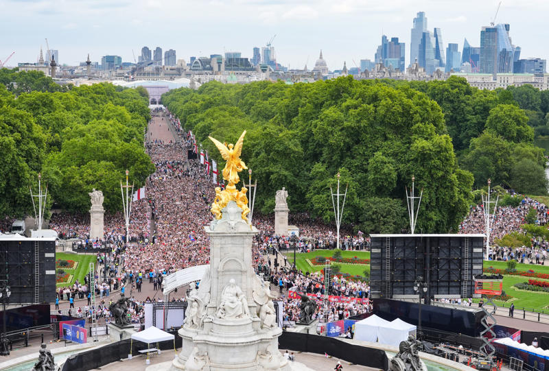 England trophy parade live, Lionesses say 65,000 people attend victory parade celebrations, Princess Beatrice and children join crowds for Lionesses’ football victory parade, England's celebrations go bigger and better, How did the Lionesses celebrate on Monday?, In pictures: Tens of thousands line The Mall, Lionesses leave the stage, In pictures: Lionesses celebrate historic win, Princess Beatrice and family pictured in the crowds, Sweet Caroline blasts along The Mall, England lifts Euros trophy, Chloe Kelly jokes 'What pressure?' as she thanks the crowds, Pictured: Lionesses reach Buckingham Palace, Sarina Wiegman surprised onstage by Burna Boy, Emotional Leah Williamson 'holding back tears' as she thanks crowds, In pictures: Lionesses greet jubilant crowds in victory parade, 'Sweet Caroline' blasts to the crowds, Victory parade reaches Buckingham Palace, 'I've never seen anything like it'; Alessia Russo celebrates along The Mall, In pictures: Fans cheer for the Lionesses, Captain Leah Williamson seen lifting trophy to cheers of the crowd, First pics of the Lionesses celebrating alongside thousands of England fans, The Lionesses arrive to kick off procession, Live: Watch Lionesses victory parade in central London, Supporters travel from across the UK to cheer on Lionesses, Minutes to go, Thousands of fans make their way to The Mall, Fans out in force, Live: Lionesses victory parade aerial footage as thousands celebrate England Euro 2025 victory, 'The standard of football is second to none', Fans 'very proud' of Lionesses, The truth behind Chloe Kelly’s unwavering confidence, 'Hopefully this will encourage more people to support women's football', England flags flying, One hour to go, The Mall is filling up, A look back at 2022, 'I was jumping in the air on Sunday', 'This team shows what it's like to be English', 'Amazing to see the progress from the last Euros', How can I watch the Lionesses victory parade?, A look back at 2022, Today's parade route, Weather no match for England fans, Preparations underway, Excitement building in London, Lionesses use 'their voice for change', London ready for England parade after Euro 2025 glory, Why Sarina Wiegman is the best manager in the world, The sweary gift Sarina Wiegman used to inspire Lionesses before Euro 2025 final, Keir Starmer calls to congratulate Lionesses, Wiegman hopes win will 'push women's game even more', Lionesses attend Downing Street reception to celebrate success, What has the goverment said about the parade?, What has the FA said about the trophy parade?, How to watch the ceremony on TV or online, Attending the homecoming parade, England trophy parade: Route, map and schedule for Euro 2025 victory celebrations, England trophy parade: Route, map and schedule for Euro 2025 victory celebrations
