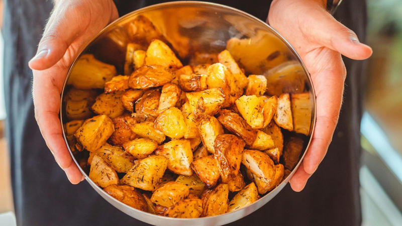 1. Gnocchi, 2. Scalloped Potatoes, 3. Waffle Fries, 4. Mashed Potatoes, 5. Latkes, 6. Baked Potatoes, 7. Potato Salad, 8. Tater Tots, 9. French Fries, 10. Pierogi, 11. Wedges, 12. Hash Browns, 13. Potato Chips, 14. Potato Soup, 15. Aligot, 16. Roasted Potatoes, 17. Funeral Potatoes, 18. Croquettes, 20. Poutine
