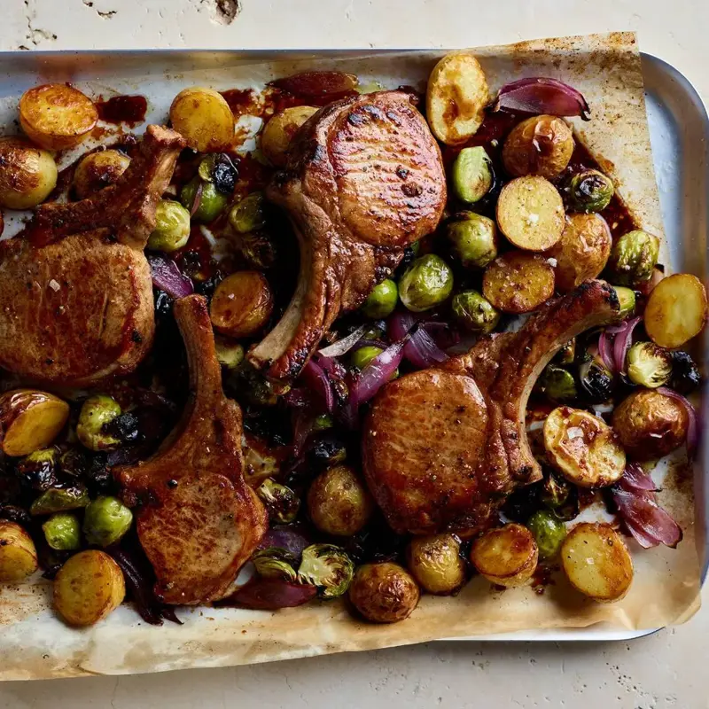 Cheesy salmon & veggie pasta bake, Pork chop tray bake with potatoes & brussels sprouts, Pesto, sun-dried tomato & mozzarella-stuffed chicken breasts, Nutty brown rice with broccolini & goat’s cheese, Easy family dinners from Women's Weekly Food