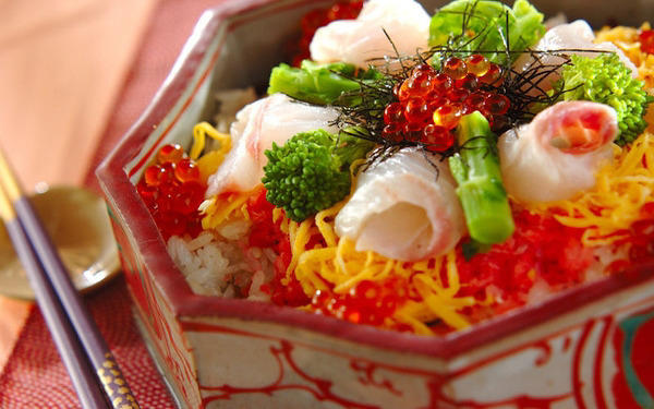 子どもにも人気！ 華やかちらし寿司, スコップちらし寿司, ケーキちらし寿司, 彩り3色ちらし寿司