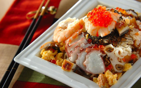 子どもにも人気！ 華やかちらし寿司, スコップちらし寿司, ケーキちらし寿司, 彩り3色ちらし寿司