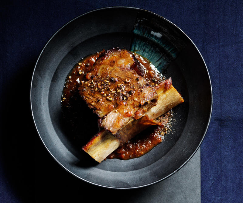 Our best rib recipes of all time, Beef short ribs in miso and beer , Sticky pork ribs with mango and jalapeño salsa , Saba Alemayoh’s derek tibs (Ethiopian beef short ribs with capsicum) , Paul Farag’s chermoula lamb ribs fatteh , Birria tacos with beef short ribs and charred pineapple salsa , Barbecued lamb ribs with yuzu-sesame yakiniku sauce , Porteño’s beer and miso lamb ribs , Glazed pork ribs with hoisin and star anise , Alpha’s slow-roasted lamb spare ribs with thyme honey and ouzo glaze , Gingerboy’s salt-and-pepper chicken spare ribs with tamarind hot sauce , Sticky barbecue beef ribs with coleslaw and soft onion rolls , Pastrami-spiced pork ribs with potato salad and pickles , Barbecued lamb ribs with smoked eggplant and yoghurt sauce , Braised short ribs with gratin , Char-grilled lamb ribs with coriander and pepper