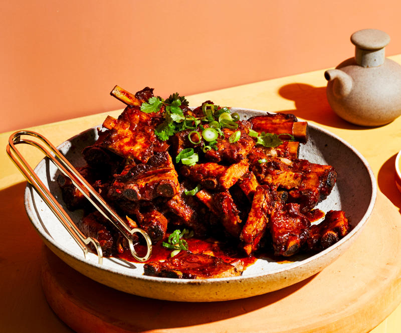 Our best rib recipes of all time, Beef short ribs in miso and beer , Sticky pork ribs with mango and jalapeño salsa , Saba Alemayoh’s derek tibs (Ethiopian beef short ribs with capsicum) , Paul Farag’s chermoula lamb ribs fatteh , Birria tacos with beef short ribs and charred pineapple salsa , Barbecued lamb ribs with yuzu-sesame yakiniku sauce , Porteño’s beer and miso lamb ribs , Glazed pork ribs with hoisin and star anise , Alpha’s slow-roasted lamb spare ribs with thyme honey and ouzo glaze , Gingerboy’s salt-and-pepper chicken spare ribs with tamarind hot sauce , Sticky barbecue beef ribs with coleslaw and soft onion rolls , Pastrami-spiced pork ribs with potato salad and pickles , Barbecued lamb ribs with smoked eggplant and yoghurt sauce , Braised short ribs with gratin , Char-grilled lamb ribs with coriander and pepper