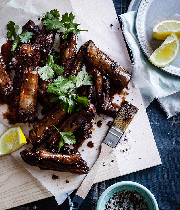 Our best rib recipes of all time, Beef short ribs in miso and beer , Sticky pork ribs with mango and jalapeño salsa , Saba Alemayoh’s derek tibs (Ethiopian beef short ribs with capsicum) , Paul Farag’s chermoula lamb ribs fatteh , Birria tacos with beef short ribs and charred pineapple salsa , Barbecued lamb ribs with yuzu-sesame yakiniku sauce , Porteño’s beer and miso lamb ribs , Glazed pork ribs with hoisin and star anise , Alpha’s slow-roasted lamb spare ribs with thyme honey and ouzo glaze , Gingerboy’s salt-and-pepper chicken spare ribs with tamarind hot sauce , Sticky barbecue beef ribs with coleslaw and soft onion rolls , Pastrami-spiced pork ribs with potato salad and pickles , Barbecued lamb ribs with smoked eggplant and yoghurt sauce , Braised short ribs with gratin , Char-grilled lamb ribs with coriander and pepper