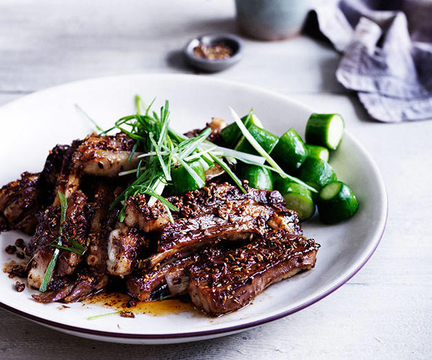 Our best rib recipes of all time, Beef short ribs in miso and beer , Sticky pork ribs with mango and jalapeño salsa , Saba Alemayoh’s derek tibs (Ethiopian beef short ribs with capsicum) , Paul Farag’s chermoula lamb ribs fatteh , Birria tacos with beef short ribs and charred pineapple salsa , Barbecued lamb ribs with yuzu-sesame yakiniku sauce , Porteño’s beer and miso lamb ribs , Glazed pork ribs with hoisin and star anise , Alpha’s slow-roasted lamb spare ribs with thyme honey and ouzo glaze , Gingerboy’s salt-and-pepper chicken spare ribs with tamarind hot sauce , Sticky barbecue beef ribs with coleslaw and soft onion rolls , Pastrami-spiced pork ribs with potato salad and pickles , Barbecued lamb ribs with smoked eggplant and yoghurt sauce , Braised short ribs with gratin , Char-grilled lamb ribs with coriander and pepper