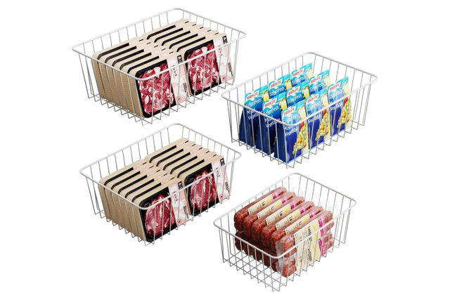 Best Freezer Containers for Organization, Vtopmart 4-Pack Clear Plastic Storage Bins with Handles, The Container Store Shallow Freezer Basket, YouCopia FreezeUp Freezer Food Block Maker, 2-Pack, Pure Future 10-Piece Fridge Organizer and Storage Set, iSpecle Freezer Organizer Bins, 4-Pack, Everything Organizer Large Fridge Bin with Handle, Sanno Large Freezer Cabinet Storage Shelf Racks, Souper Cubes 1-Cup Silicone Freezer Molds, OXO No-Spill Ice Cube Tray