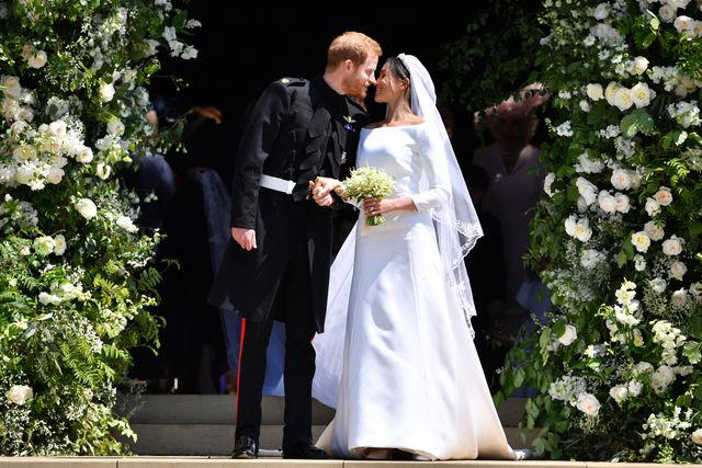 It took 3,900 hours of work by 50 people., Dressmakers had to wash their hands every 30 minutes while making Meghan's 16-foot-veil., Meghan's wedding-day tiara was the last royal tiara she ever wore., The dress featured a hidden, sentimental "something blue.", Meghan's second wedding dress was a Stella McCartney halter gown.