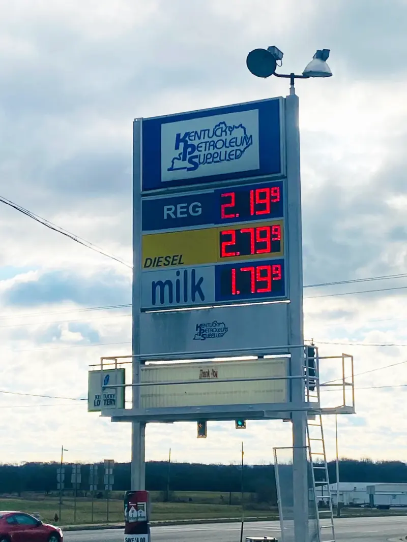 11. Regular $2.19, Diesel $2.79, Milk $1.79 1. Speedway took a turn after a short circuit, 2. "Don't even think of parking here, big boy", 3. Because women are always right, 4. "Do marathoners know they don't have to?", 5. "On-site home refinancing to help with gas", 6. "Free Oil Changes on All Teslas", 7. Safe Place, full stop, 8. "The first five days after the weekend are the hardest", 9. "We have gluten-free gas", 10. "Free gas: all exits, all stations, all pumps, all the time", 11. Regular .19, Diesel .79, Milk .79, 12. "Naming the dog 'Shark' at the beach was a mistake", 13. "We don't care, just be fresh & wash your hands", 14. "Donuts and beer now here", 15. "Muffins spelled backward is what you do when they're done", 16. Unleaded .59, Diesel .99, Slurpee .00, 17. "Bought a chicken to make sandwiches. It won't", 18. "If y'all could stop driving off with our hoses…", 19. Mr. Gas: Eat Food, Get Gas, 24/7