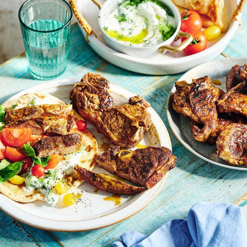 Lemon & garlic lamb kebabs with chunky Greek salad , Butterflied leg of lamb with pearl barley salad & tahini yoghurt sauce , Air fryer lamb kofta with green tahini , Air fryer lamb cutlets with carrot salad , Lamb with heirloom tomato and almond salad , Shawarma-spiced lamb chops with tzatziki , Julie Goodwin’s slow cooker lamb chops , Slow cooker lamb shoulder , Five ingredient slow-cooked lamb wraps , Pressure cooker lamb shanks curry , Slow cooker lamb ragu , Greek roast lamb with skordalia and lemony potatoes , Slow cooker massaman lamb shanks , Julie Goodwin’s lamb forequarter chops with vegetables tray bake , Julie Goodwin’s braised lamb chops in a sweet curry sauce , Osso buco with gremolata , Slow-cooker lamb with kale and pomegranate , Lamb shank osso buco , Lebanese lamb burgers , Spice-crusted lamb racks and roasted carrots , Slow cooked lamb and pumpkin soup , Spicy lamb, spinach and fetta pizzas , Lamb and potato gyros , Lamb and bean nachos with salsa fresca , Roasted eggplant with spiced lamb , Beetroot and lamb flatbreads with tahini yoghurt , Chermoulla lamb riblets , Lamb, kumara and almond curry , Chimichurri lamb cutlets , Rocket and tomato lamb burritos