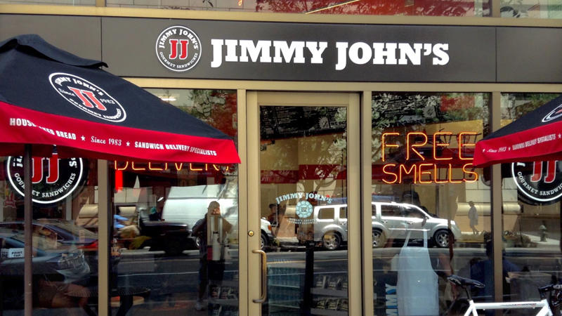 6. Jimmy John's 1. Little Caesars, 2. Circle K, 3. Arby's, 4. Chuck E. Cheese, 5. Burger King, 6. Jimmy John's, 7. Carl’s Jr., 8. Tim Hortons, 9. Chick-fil-A, 10. Bojangles, 11. Dairy Queen, 12. Dave’s Hot Chicken, 13. Chipotle, 14. Del Taco, 15. Dunkin’ Donuts, 16. Taco Bell, 17. Subway, 18. Papa John's, 19. In-N-Out, 20. McDonald’s