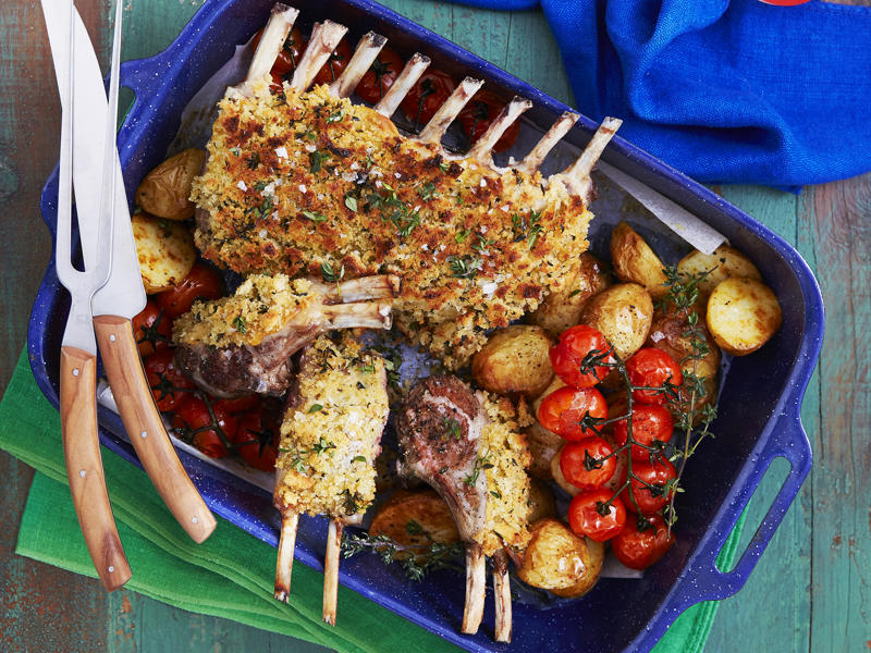 Lemon & garlic lamb kebabs with chunky Greek salad , Butterflied leg of lamb with pearl barley salad & tahini yoghurt sauce , Air fryer lamb kofta with green tahini , Air fryer lamb cutlets with carrot salad , Lamb with heirloom tomato and almond salad , Shawarma-spiced lamb chops with tzatziki , Julie Goodwin’s slow cooker lamb chops , Slow cooker lamb shoulder , Five ingredient slow-cooked lamb wraps , Pressure cooker lamb shanks curry , Slow cooker lamb ragu , Greek roast lamb with skordalia and lemony potatoes , Slow cooker massaman lamb shanks , Julie Goodwin’s lamb forequarter chops with vegetables tray bake , Julie Goodwin’s braised lamb chops in a sweet curry sauce , Osso buco with gremolata , Slow-cooker lamb with kale and pomegranate , Lamb shank osso buco , Lebanese lamb burgers , Spice-crusted lamb racks and roasted carrots , Slow cooked lamb and pumpkin soup , Spicy lamb, spinach and fetta pizzas , Lamb and potato gyros , Lamb and bean nachos with salsa fresca , Roasted eggplant with spiced lamb , Beetroot and lamb flatbreads with tahini yoghurt , Chermoulla lamb riblets , Lamb, kumara and almond curry , Chimichurri lamb cutlets , Rocket and tomato lamb burritos