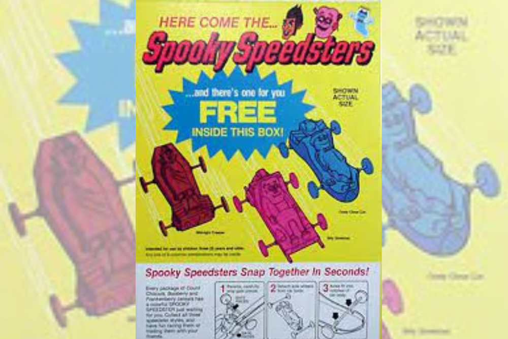 10. Honeycomb Digital Watches, 9. Leon Neon Glow Bracelets, 8. Wacky WallWalkers, 7. Spooky Speedsters, 6. Flintstones Car, 5. Sugar Bear Bike Reflector, 4. Monster Mitts, 3. Crater Critters, 2. Cracker Jack "Toy Surprise", 1. The Funny Jungleland Moving Pictures Book