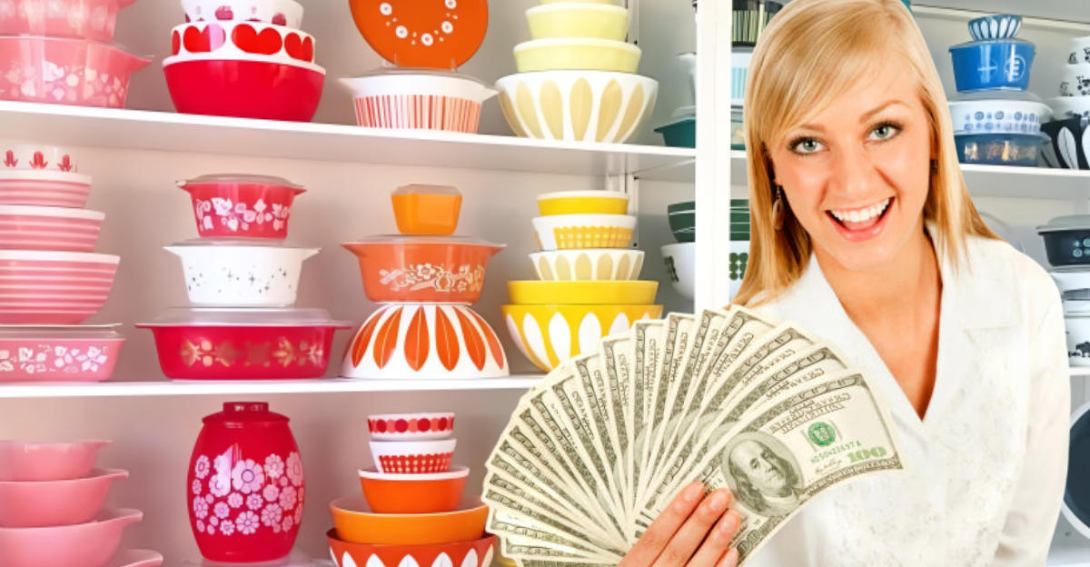 Your Grandma’s Kitchenware Could Be Worth a Fortune, Turquoise Snowflake Mixing Bowls, Gooseberry Cinderella Bowls (Pink on White), Friendship Pattern Casseroles, Primary Colors Mixing Bowls Set, Black Snowflake Space Saver Casserole, Horizon Blue Cinderella Bowls, Verde Square Flowers Casseroles, Terra Mixing Bowls, Bluebird Promotional Casserole, Balloons Chip &amp; Dip Set, Pink Scroll Space Saver, Green Dot Mixing Bowls, Town and Country Pattern Mixing Bowls, Autumn Harvest Cinderella Bowls (Orange on White), Shenandoah Pattern Casseroles, Golden Pine Promotional Casserole