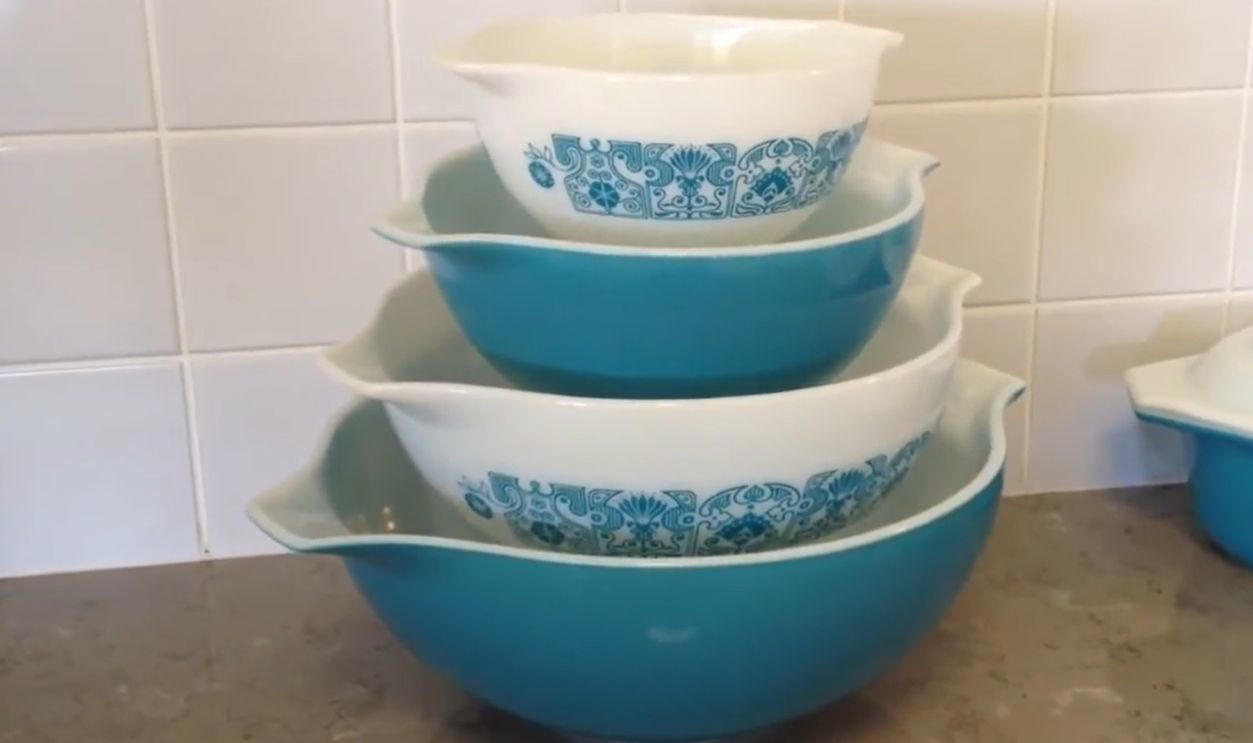 Your Grandma’s Kitchenware Could Be Worth a Fortune, Turquoise Snowflake Mixing Bowls, Gooseberry Cinderella Bowls (Pink on White), Friendship Pattern Casseroles, Primary Colors Mixing Bowls Set, Black Snowflake Space Saver Casserole, Horizon Blue Cinderella Bowls, Verde Square Flowers Casseroles, Terra Mixing Bowls, Bluebird Promotional Casserole, Balloons Chip &amp; Dip Set, Pink Scroll Space Saver, Green Dot Mixing Bowls, Town and Country Pattern Mixing Bowls, Autumn Harvest Cinderella Bowls (Orange on White), Shenandoah Pattern Casseroles, Golden Pine Promotional Casserole