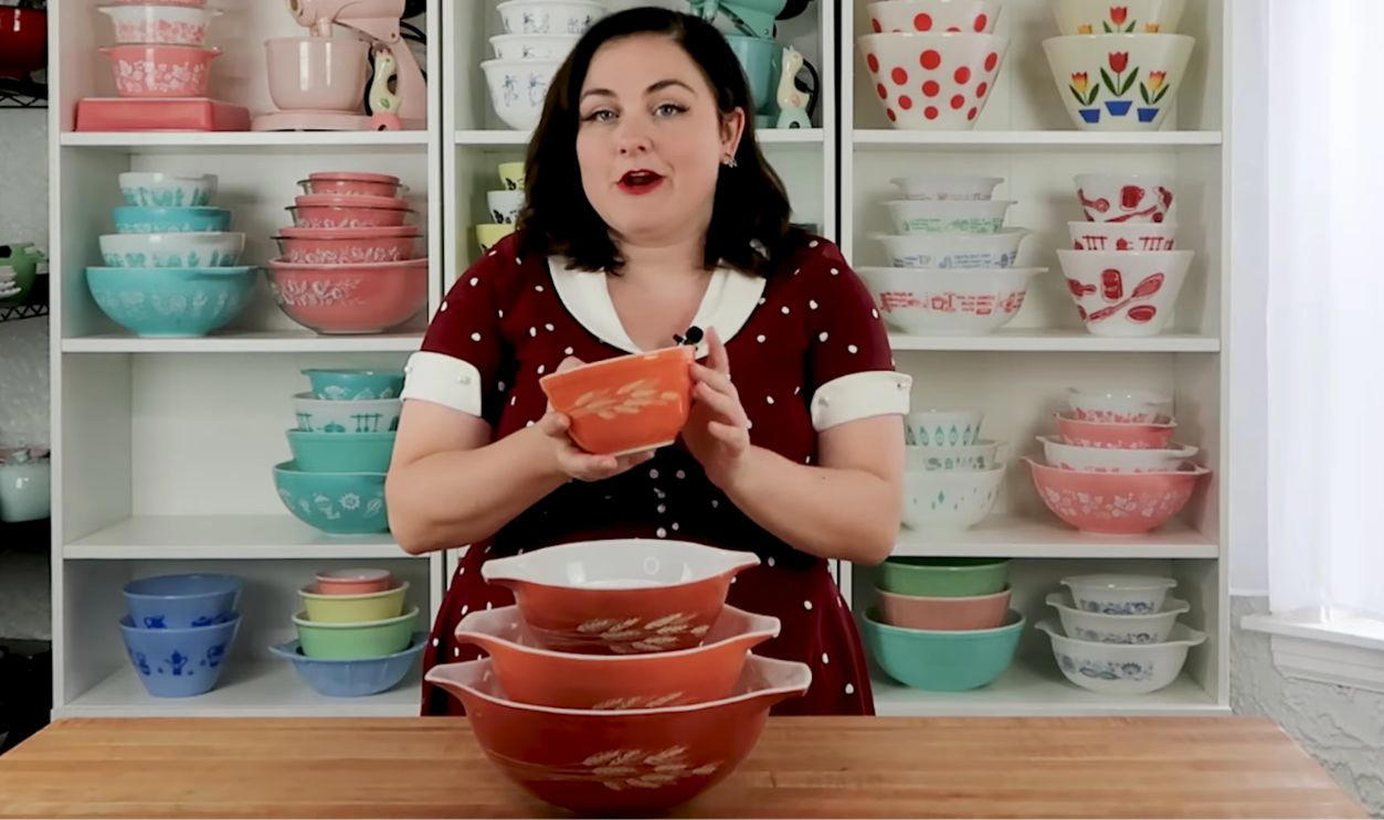 Your Grandma’s Kitchenware Could Be Worth a Fortune, Turquoise Snowflake Mixing Bowls, Gooseberry Cinderella Bowls (Pink on White), Friendship Pattern Casseroles, Primary Colors Mixing Bowls Set, Black Snowflake Space Saver Casserole, Horizon Blue Cinderella Bowls, Verde Square Flowers Casseroles, Terra Mixing Bowls, Bluebird Promotional Casserole, Balloons Chip &amp; Dip Set, Pink Scroll Space Saver, Green Dot Mixing Bowls, Town and Country Pattern Mixing Bowls, Autumn Harvest Cinderella Bowls (Orange on White), Shenandoah Pattern Casseroles, Golden Pine Promotional Casserole