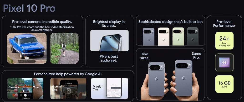 Here comes Google Tensor G5 and storage upgrade, Brightest display on a Pixel phone to date, Camera improvements for Pixel 10 Pro and 10 Pro XL, Faster charging speed for 10 Pro XL, Google Pixel 10 Pro Pricing in Malaysia