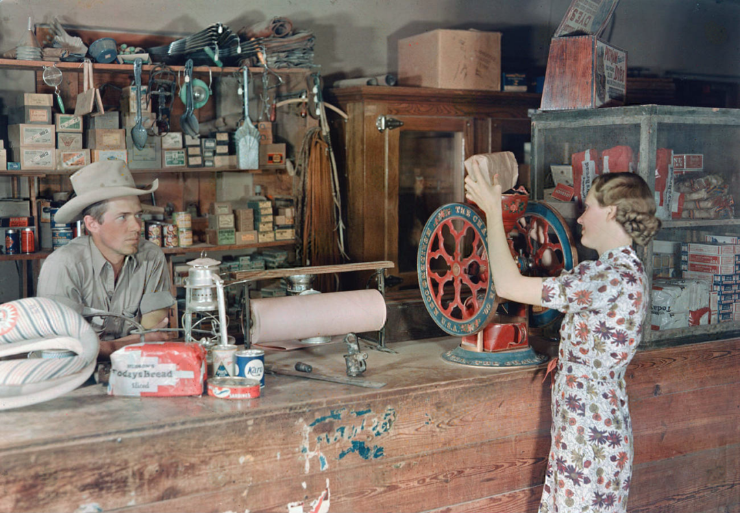 1. Country Store in Oklahoma (1940), 2. Uncle Newt’s Store in Hardin, Tennessee (1945), 3. Woman Looking in a ‘Men Only’ Machine at the Vermont Country Store (1954), 4. Checking Out at a Lynchburg, Tennessee, Store (1972), 5. Double Decker Store in Prospect Hill, North Carolina (1940), 6. McLeary Store, Outside of Salem, Oregon (1959), 7. W.B. Queen, a Fiddler, Playing in a Country Store in Tellico Plains, Tennessee (1941), 8. Soldiers From Fort Benning Playing Pinball in an Alabama Country Store (1941), 9. Putting Ice in the Soft Drink Refrigerator at a Store in Arkansas (1938), 10. General Store in Bigheart, Oklahoma (1908), 11. Grinding Coffee at the General Store in Castolon, Texas (1939), 12. Poolroom at the General Store in Granville County, North Carolina (1940), 13. Manning the Counter (1973), 14. General Store in Moundville, Alabama (1936), 15. Dowd’s Store in Fibre, Michigan (1952), 16. Farm Boy at a General Store Pop Stand in Iowa (1939), 17. Country Store Off a Dirt Road in North Carolina (1939)