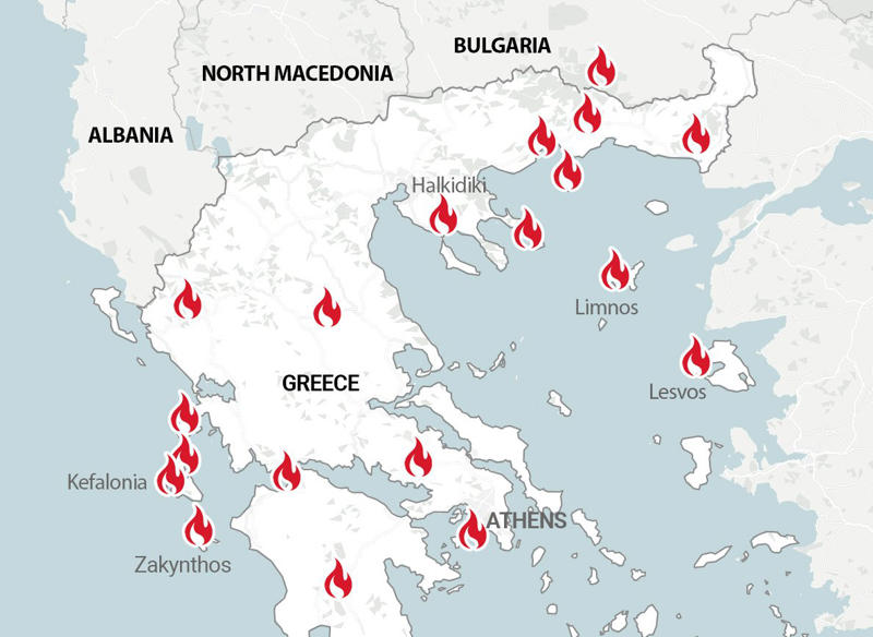      Sign up to The Getaway newsletter   , Is it safe to travel to Zante and Greece? Latest advice,      Greek regions issued extreme wildfire risk warnings by the Civil Protection Authority   , Where else are there wildfires in Europe?, How common are wildfires in Greece?, What to do if your holiday is affected, How dangerous are wildfires?