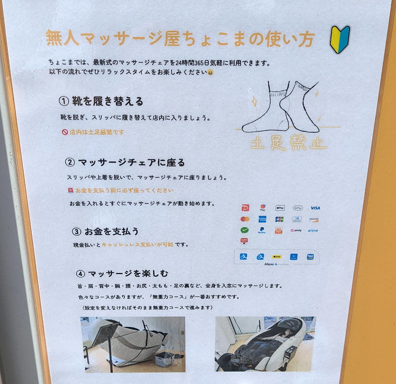 ・無人のマッサージ店, ・人がいないから, ・高級マッサージチェアを手軽に, ・今回訪問した店舗の情報