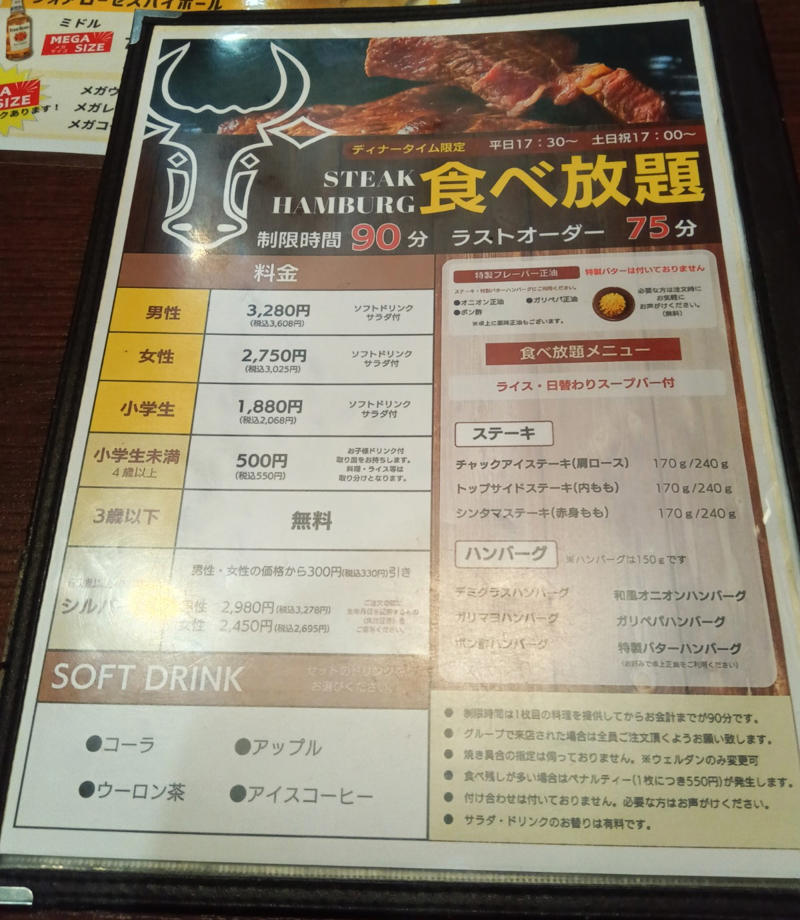・すてーき亭の食べ放題, ・まずはステーキ, ・続いてハンバーグ, ・計算してみた結果, ・今回紹介した店舗の情報