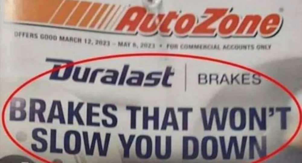 10. Does Auto Zone understand the point of brakes? 1. 15 Straws. Thanks., 2. When you forgot the mission, 3. Yes, it's for me., 4. "My city celebrated unveiling these benches on a bridge downtown.", 5. "My school didn't realize this page needs to be photocopied in color.", 6. Maybe not the best design for doors at a hospital., 7. Great. Now, who do we call?, 8. Someone didn't place the display screens in the correct order at my KFC., 9. Did they just spin it randomly and put it in?, 10. Does Auto Zone understand the point of brakes?, 11. My name is Andrew., 12. You sure about that?, 13. Is that a nine or a six?, 14. "At the university I'm at, they decided to fence off a path to prevent people from using it.", 16. Now he has no job., 17. Do not block, so let's lock., 18. Well, that will certainly slow people down., 19. Ah, well. Close enough., 20. A city worker was asked to increase the height of the goal's crossbar. Instead of moving it up, he decided to dig up the ground instead., 21. This must happen a lot there., 22. So does this mean 8'2"?, 23. How do you mess up the alphabet?, 24. Check out where they put our radiator.
