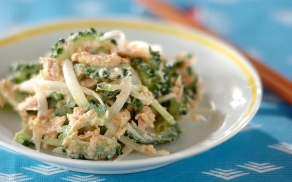苦味マイルド！ゴーヤとツナのマヨポン酢サラダ, 苦くない！ シャキシャキゴーヤとツナのサラダ, ご飯がすすむ！ 苦くないゴーヤチャンプル, ゴーヤとベーコンのおかか炒め, ゴーヤとハムの炒め物, ゴーヤのふわふわ卵炒め, ゴーヤとツナの白和え