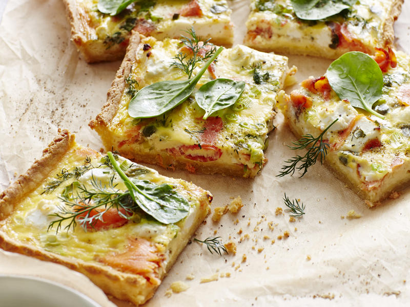 Savoury eggplant and haloumi quiche , Salmon and spinach quiche , Green power mini frittatas with spinach and feta , Mega vegie and haloumi frittata , Pumpkin, feta and basil quiche , Roast vegetable quiche , Spring quiche , Asparagus & fetta frittata , Chorizo & potato frittata , Coronation quiche , Smoked salmon and asparagus quiche , Asparagus frittata , Spanish frittata , Quick three-cheese frittata , Silverbeet quiche , Bacon and mushroom quiche , Kale and quinoa frittata , Tuna and spinach quiche , Bacon, pea and corn frittata , Baked potato, ham and cheese frittata , Smoked chicken & asparagus quiches , Filo salmon quiche , Leftover roast vegetable quiche , Potato, capsicum and spinach frittata , Bacon, chive and potato quiche , Chorizo, spinach and fetta quiche , Smoked ocean trout ricotta quiche , Tomato and fetta quiche , Mini tomato and cheese quiches , Mushroom quiche , Mushroom and spinach quiche , Impossible quiche , Chicken, mushroom and brie quiche , Basic ham and cheese quiche , Caramelised onion & goat’s cheese quiches , Mini ham and corn quiches , Baby rocket quiche , Spinach quiche , Roast pumpkin and zucchini frittata , Chorizo, potato and herb frittata , Zucchini and corn frittatas , Zucchini flower and tomato frittata , Bacon, leek and potato frittata , Wild mushroom and green onion frittata , Tomato, feta and pancetta frittata , Leek and speck quiche , Potato, capsicum and olive frittata , Asparagus, tomato, ricotta and basil frittata , Tuna and asparagus frittata , Primavera frittata , Quiche recipes for kids’ lunch boxes, How to tell if an egg is good to use, More egg recipes for dinner, You might like these omelette recipes