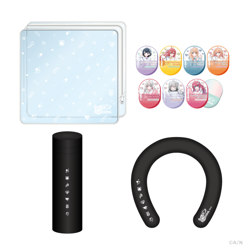 アクリルスタンド, ぬいぐるみマスコット, ポケット付きトートバッグ, ランダムチェキ風カード, 天使のお助けセット, メディカルポーチ, ステッカーセット