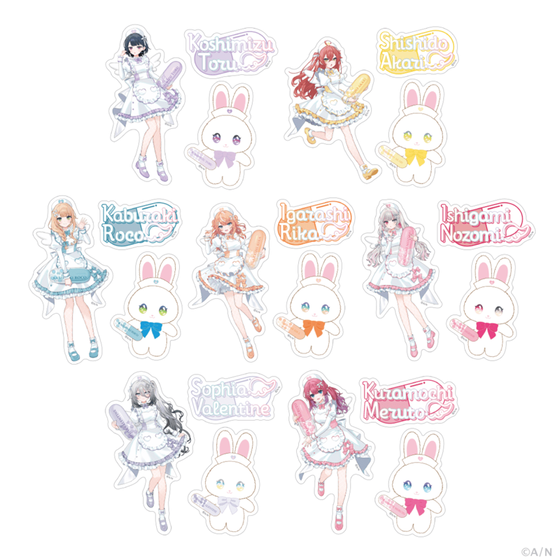 アクリルスタンド, ぬいぐるみマスコット, ポケット付きトートバッグ, ランダムチェキ風カード, 天使のお助けセット, メディカルポーチ, ステッカーセット