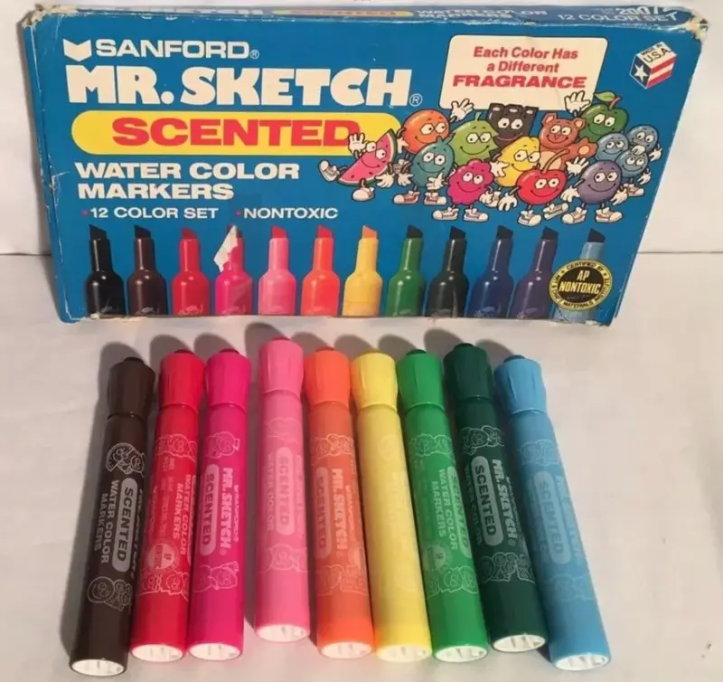 1. Pee-Chee Folders, 2. Metal Lunch Boxes, 3. Bic Four-Color Pens, 4. Mr. Sketch Markers, 5. CliffsNotes, 6. Big Chief Tablets, 7. Pop-a-Point Pencils, 8. Slide Rules, 9. Paste and Rubber Cement, 10. Satchels, 11. Dick and Jane Books, 12. Chalkboards and Chalk, 13. Overhead Projectors, 14. Mimeograph Machines, 15. Pencil Sharpeners, 16. Wooden Rulers, 17. Fountain Pens, 18. Pencil Cases, 19. Compasses and Protractors, 20. Three-Ring Binders, 21. Loose-Leaf Notebook Paper, 22. Index Cards, 23. Crayola Crayons (64 Box with Sharpener), 24. School Glue (Glass Bottle), 25. Construction Paper, 26. Globes, 27. Filmstrip Projectors, 28. Flashcards for Math, 29. Spiral Notebooks, 30. Slide Carousels